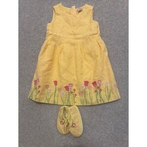 Old Navy Vintage‎ 2005 Yellow Linen Floral Embroidered Dress Shoes Set 18-24M